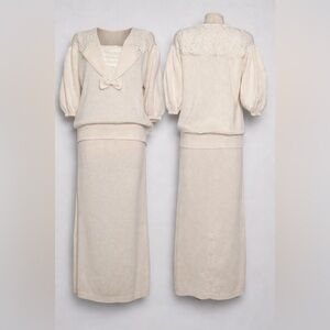 Vintage Scott McClintock Lace Collar Knit Skirt Set Large